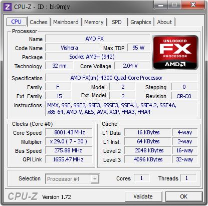 FX-4300 processor overclocked to a record for the model 8 GHz
