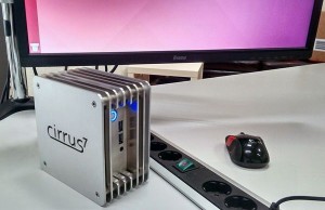 Mini desktop Cirrus7 Nimbin placed in a metal housing